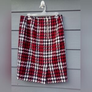 Women's Talbot's Red & Black Tweed Houndstooth Plaid Skirt Size 8 Academia Tweed